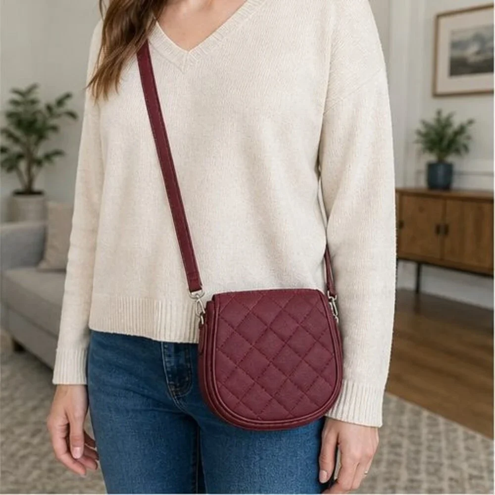 Merlot Quilted Crossbody Bag